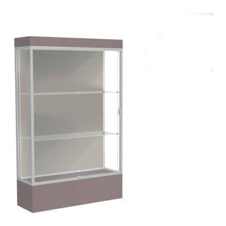 Waddell Display Case Of Ghent Edge Lighted Floor Case, Harbor Back, Satin Frame, 12" Morro Zephyr Base, 48"W x 76"H x 20"D 94LFHB-SN-MZ